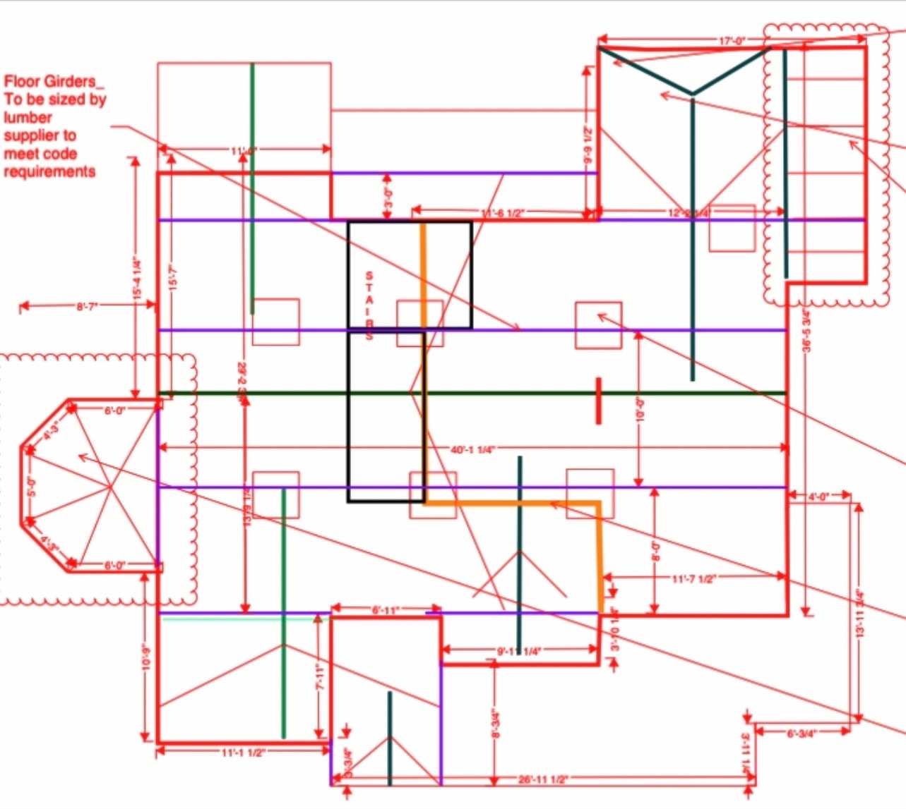 Architectural floor plan with structural dimensions